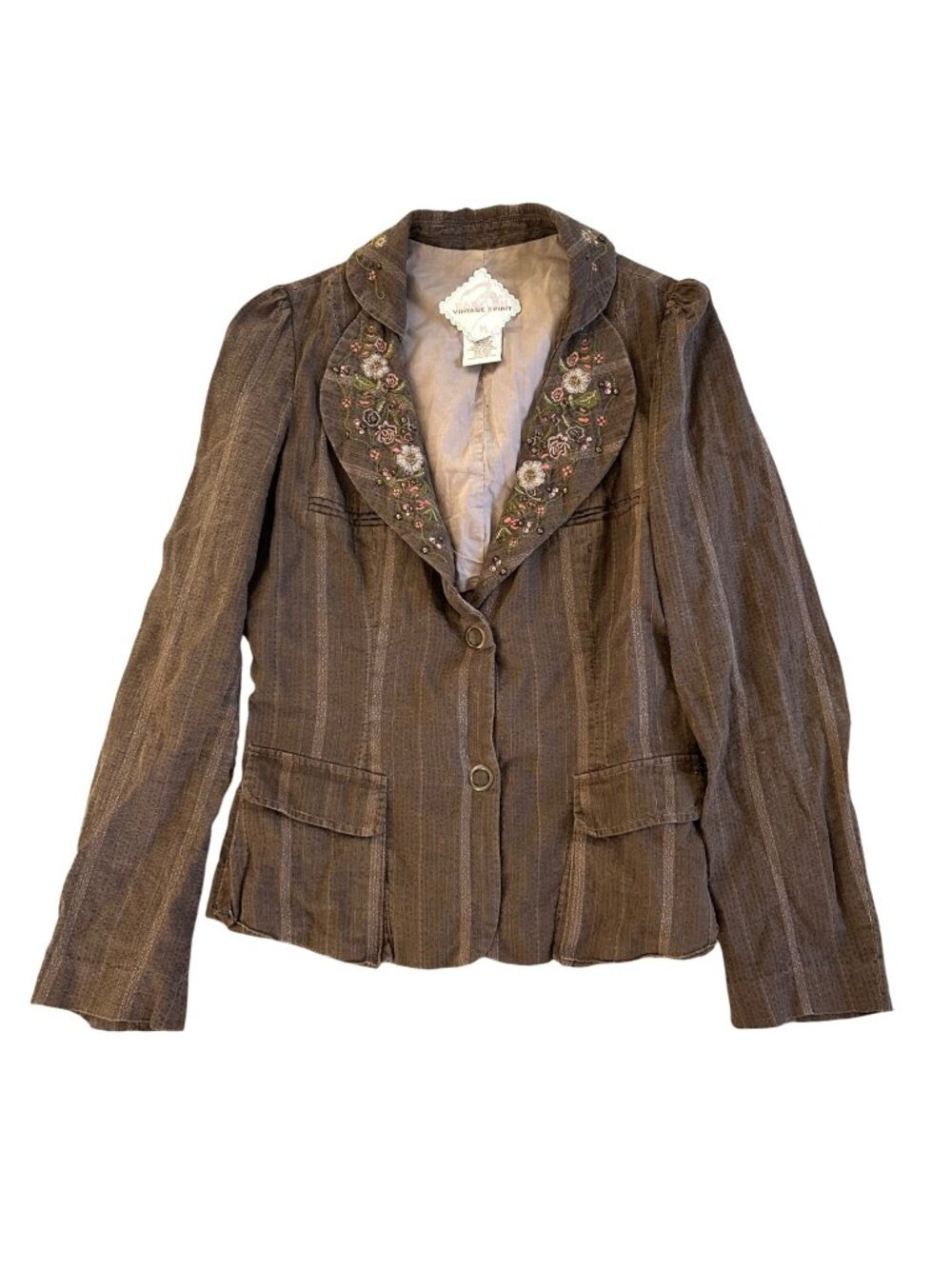 Y2K Babylon Vintage Spirit Women's Sz M Embroidered Brown Blazer Jacket